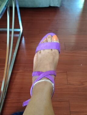 Trary Purple Suede Wrap-Heel Sandal with Ankle Tie